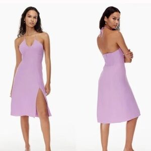 Aritzia Sunday Best Dawn Halter
Midi Dress Open Back Backless Slit
Purple lilac